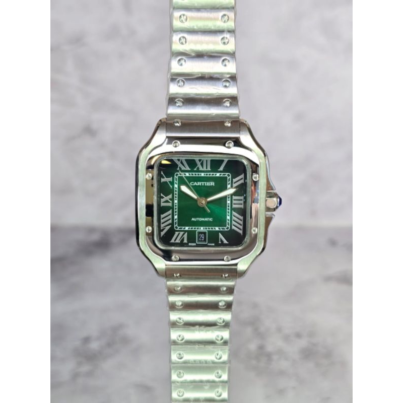 Cartier Santos Silver Green Dial Automatic Super Japan Quality Diameter Case 40mm #cartier