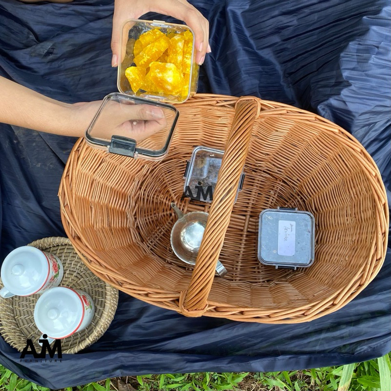 Keranjang Piknik Rotan / Keranjang Rotan / Keranjang Piknik Vintage / Keranjang Piknik Aestetik