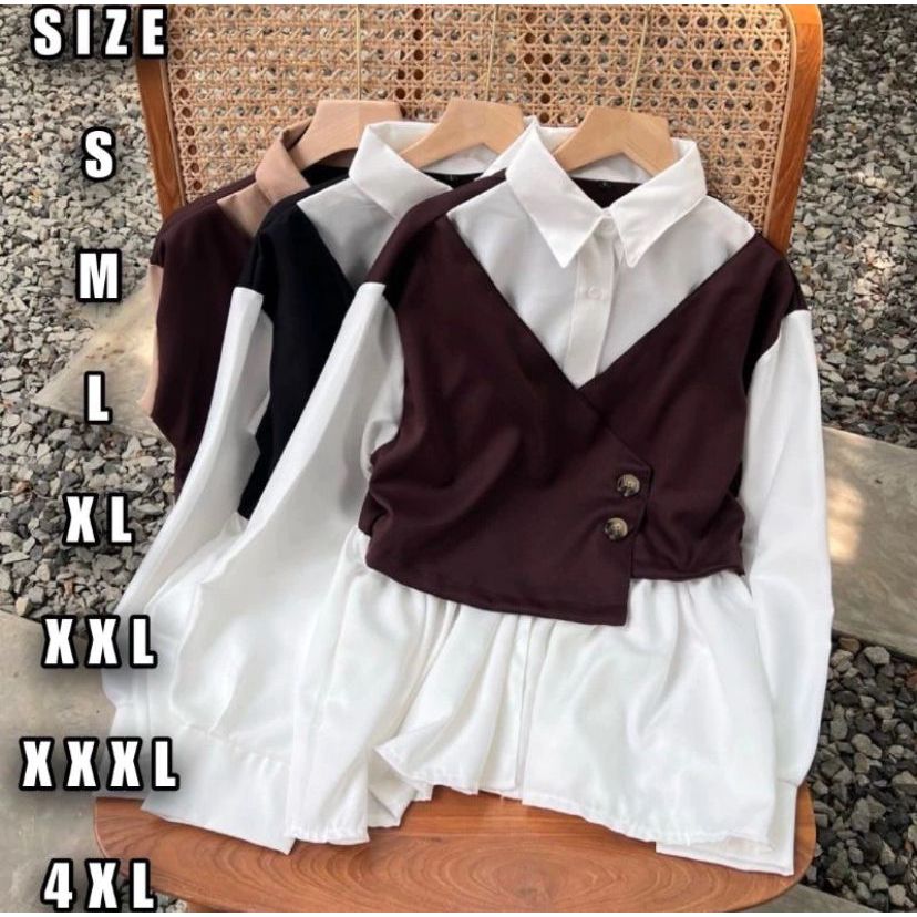Celine Kemeja Rompi Vest Oversize - Ukuran S M L XL XXL XXXL 5L - Kemeja Jumbo Wanita - Blouse Overs