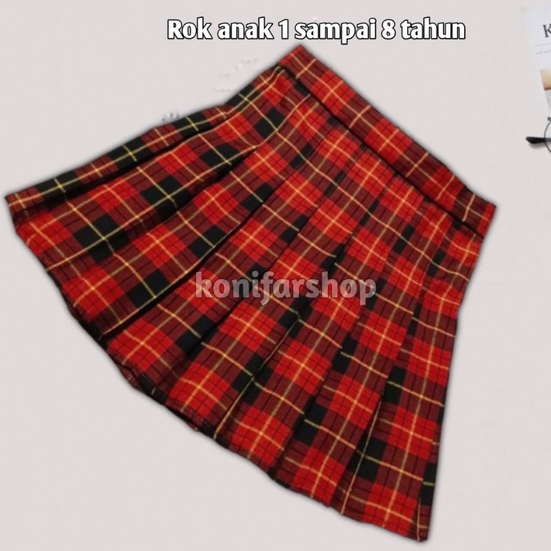 Rok anak perempuan motif kotak merah hitam rok lipit anak cewek 1 sampai 8 tahun