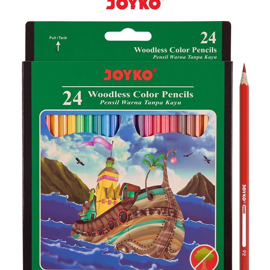 

Murah Meriah ISI 24 WARNA Joyko Pensil Warna Woodless Color Pencils Hexagonal Grip CP14