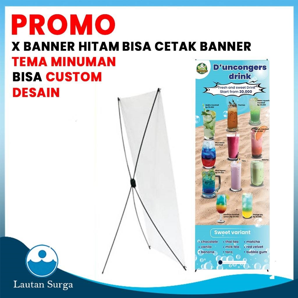 (PAKET Cetak Standing X Banner Hitam) Cetak Stand Banner Spanduk Baliho Free Custom Desain Benner Ju