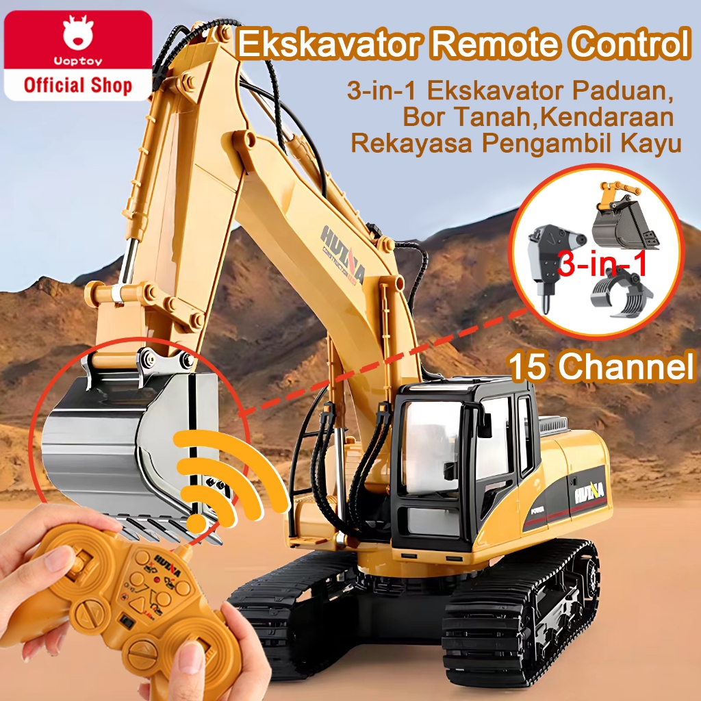 Uoptoy Eskavator Remote Control Besar 15 Channel 2.4Ghz Mobil Mainan Anak Laki-Laki Mobil Rekayasa P