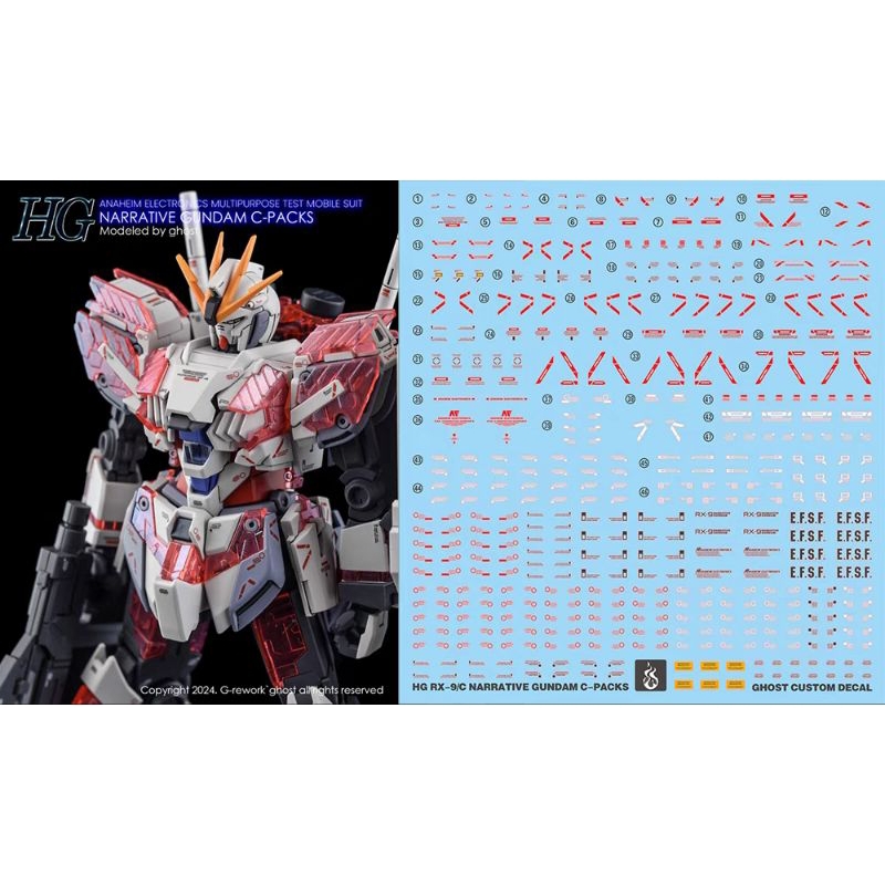 HG NARRATIVE GUNDAM C-PACKS WATER DECAL GHOST CUSTOM DECAL