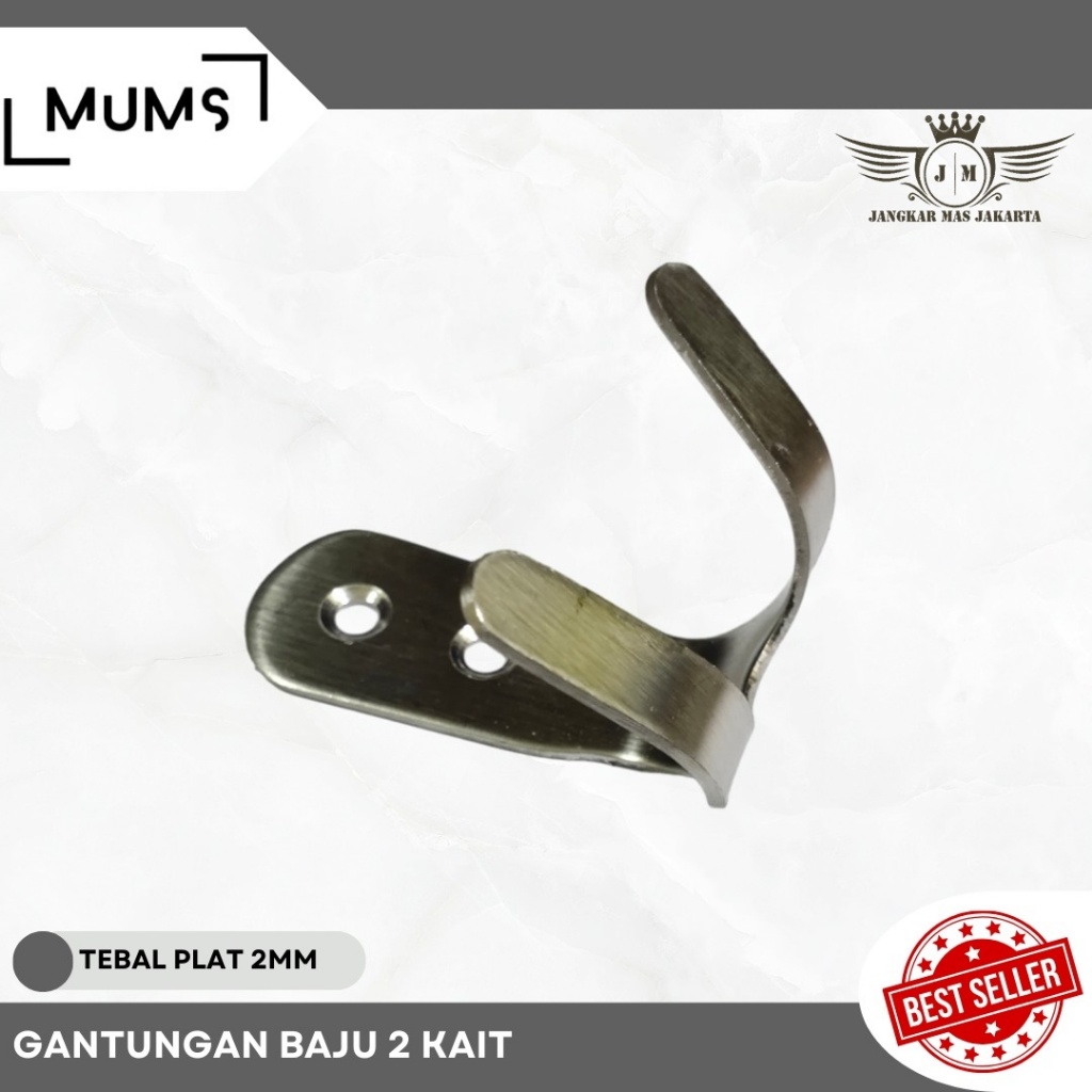 Gantungan Baju Cantolan 2 Kait Stainless Gantungan Baju Handuk Satuan Kapstok Dinding Stainless Gant