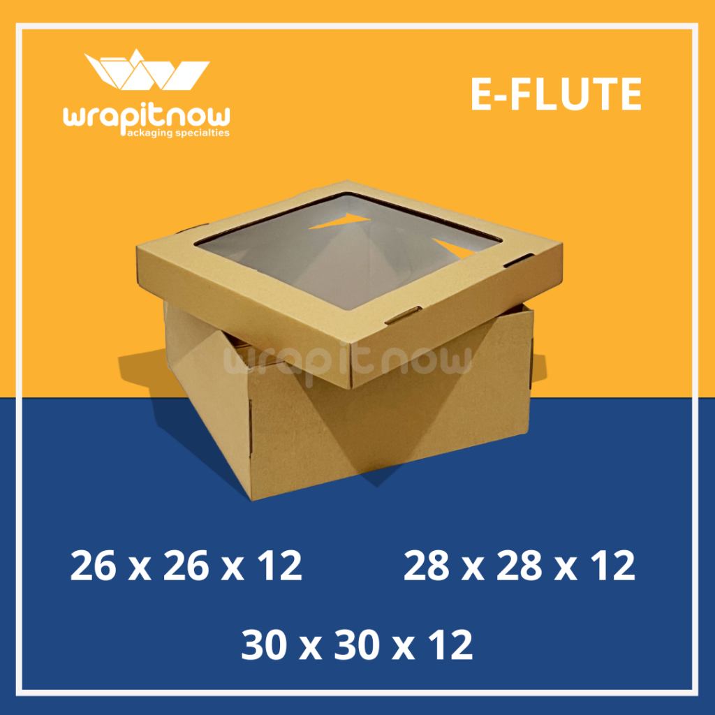 

Kardus E-flute Badan Tutup Box 26x26x12 Box 28x28x12 Box 30x30x12 Dus Kue Tart Dus Hampers Dus Kue