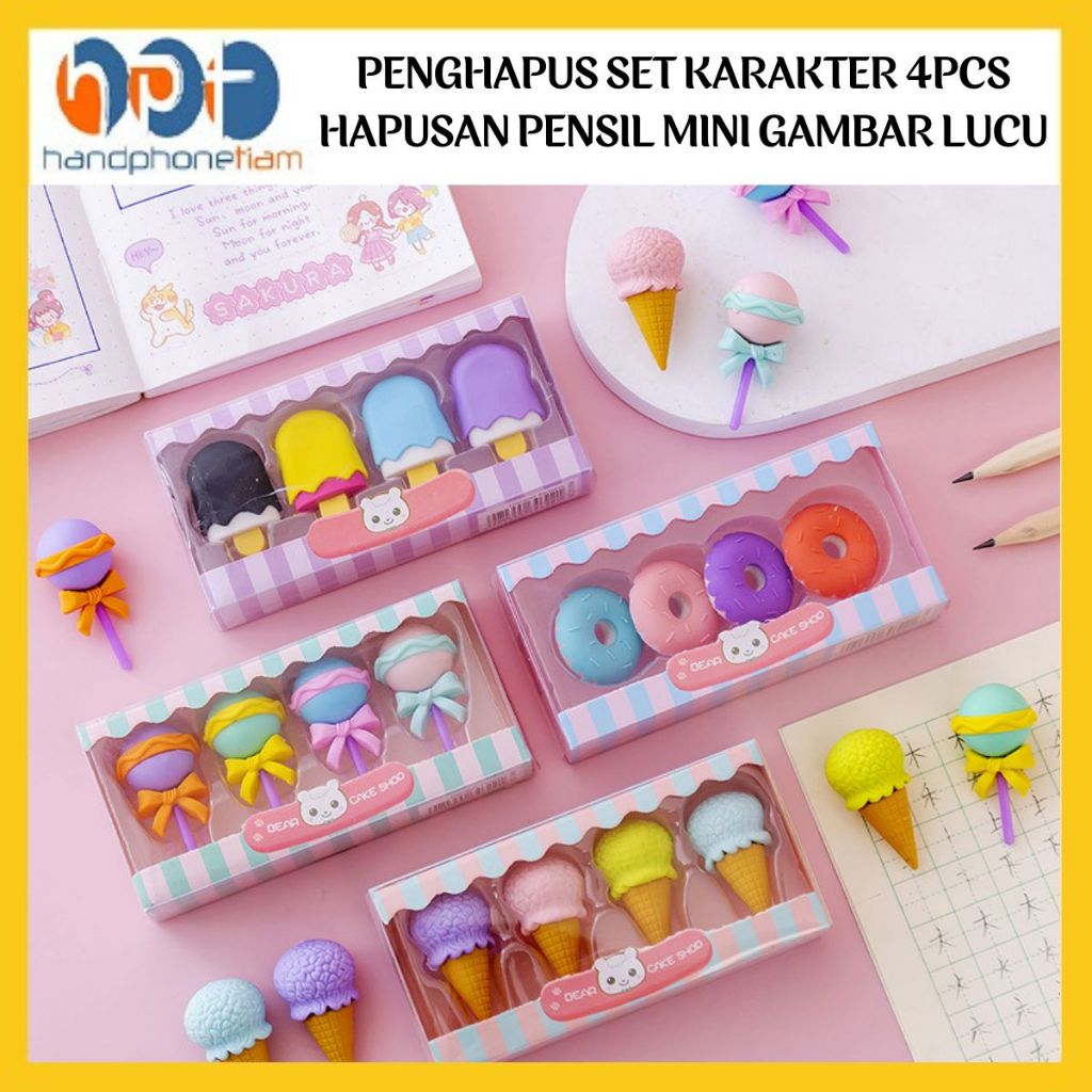 

Penghapus Set Karakter 4pcs Alat Tulis Penghapus Lucu Bergambar Motif Lolipop & Icecone Eraser Setip Karakter Perlengkapan ATK Sekolah Anak Kantor