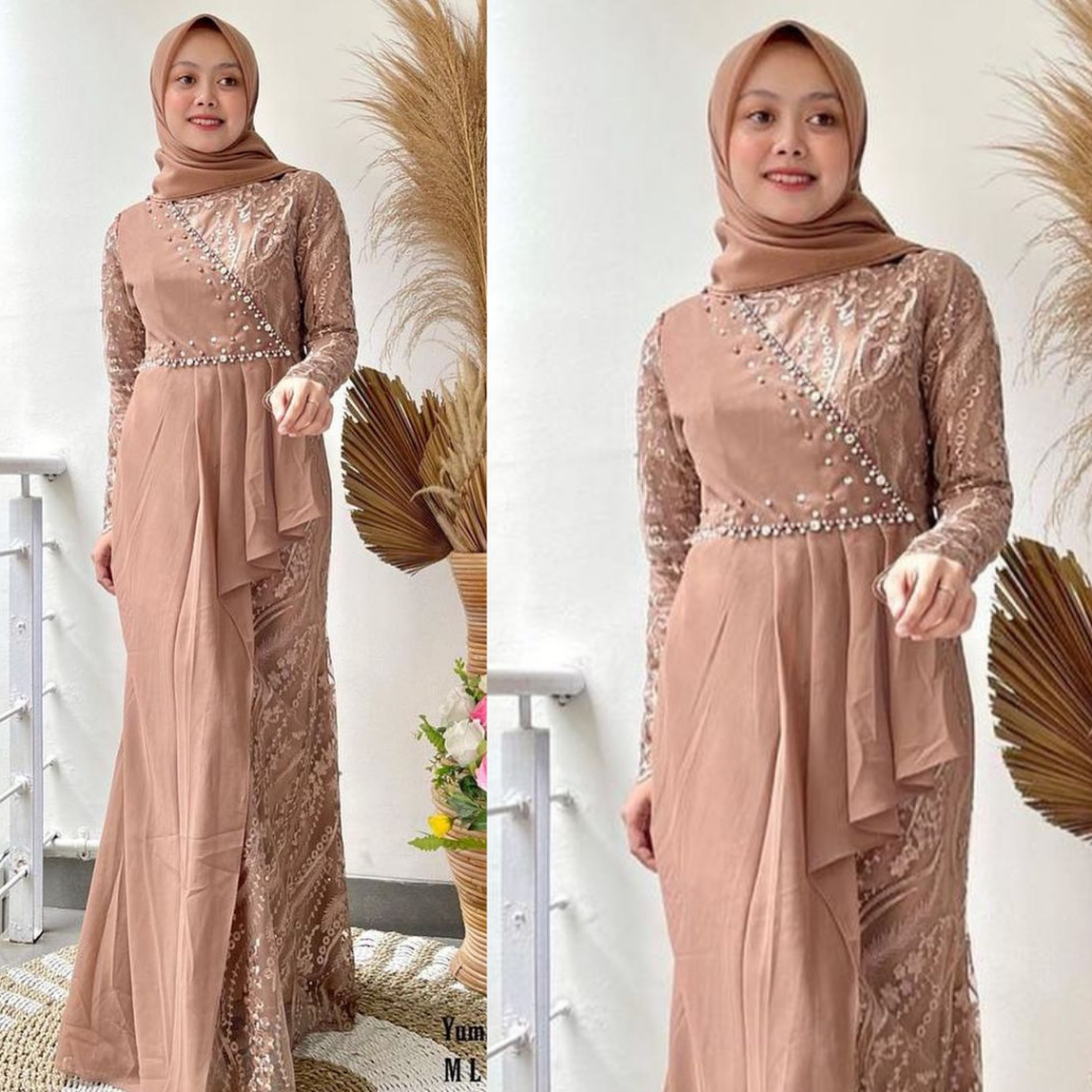 Gamis Brukat Yuma Dress By Aghnia Gaun Wanita Jumbo Abaya Kondangan Silk Satin Mix Brukat Ceruti Ori