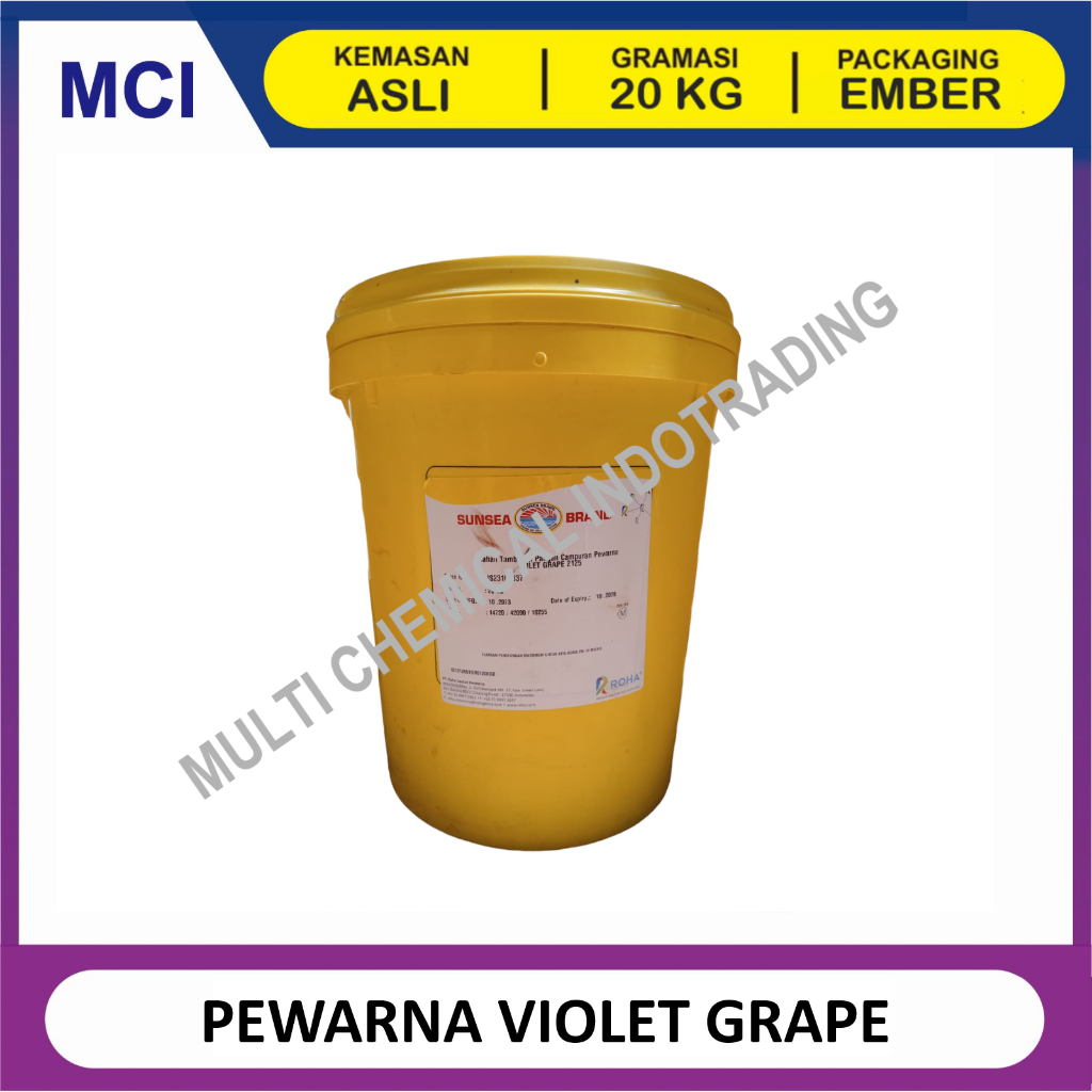 

PEWARNA MAKANAN FOOD GRADE VIOLET GRAPE / UNGU - 1 PAIL 20 KG