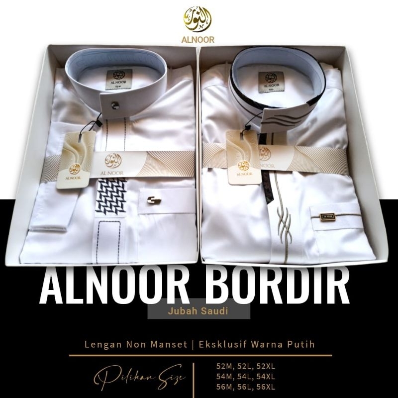 BAHAN PREMIUM / JUBAH AL-NOOR MOTIF BORDIR HITAM & PUTIH DEWASA & REMAJA