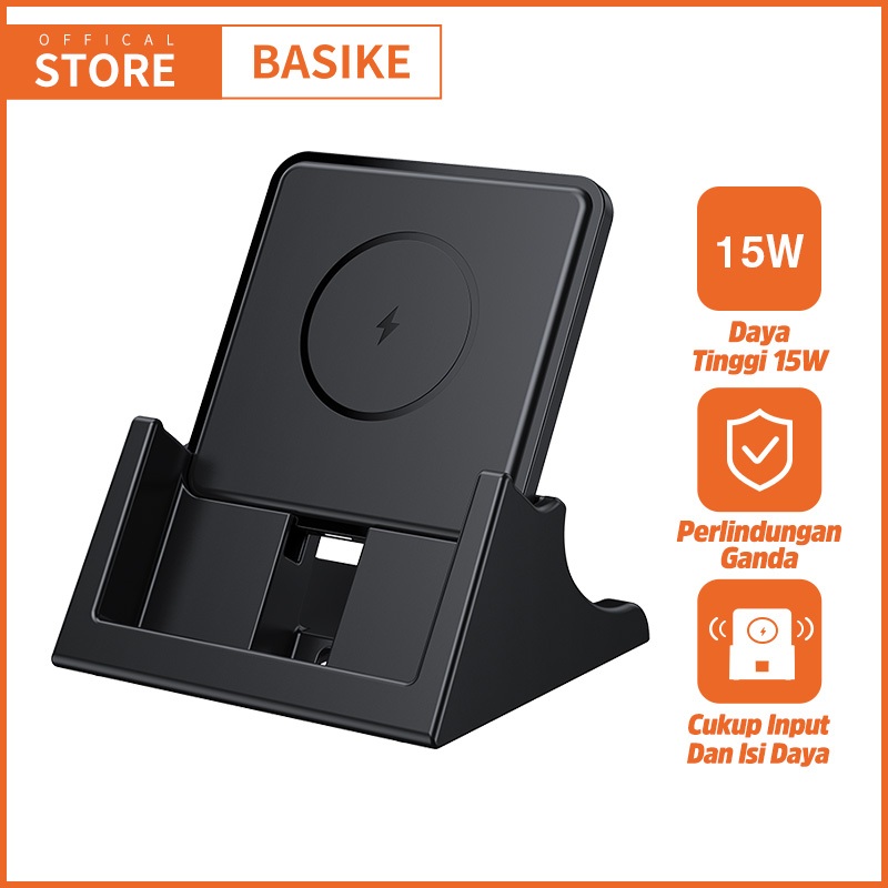 BASIKE Charger Wireless Fast Charging 15W Qi Charger Docking For iPhone Samsung Xiaomi Jam Tangan