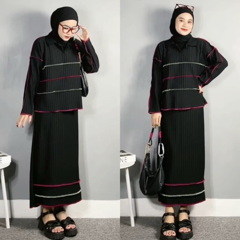 Setelan Sooya Playfull Knit Skirt & Playfull Knit Top Rainbow Pelangi Knit Premium