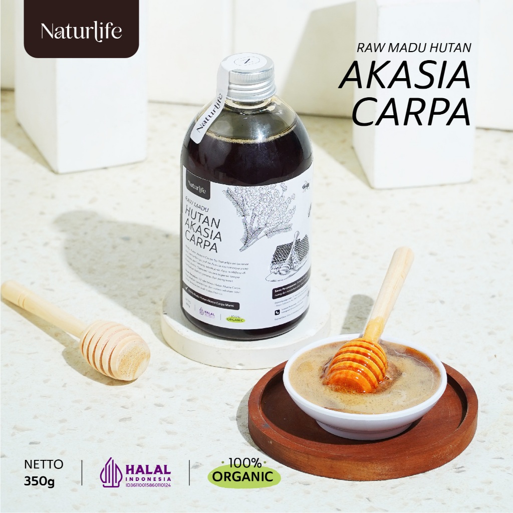 MADU AKASIA CARPA MURNI RAW ASLI 350GRAM NATURLIFE ORIGINAL ALAMI TANPA CAMPURAN APAPUN RAW HONEY MI