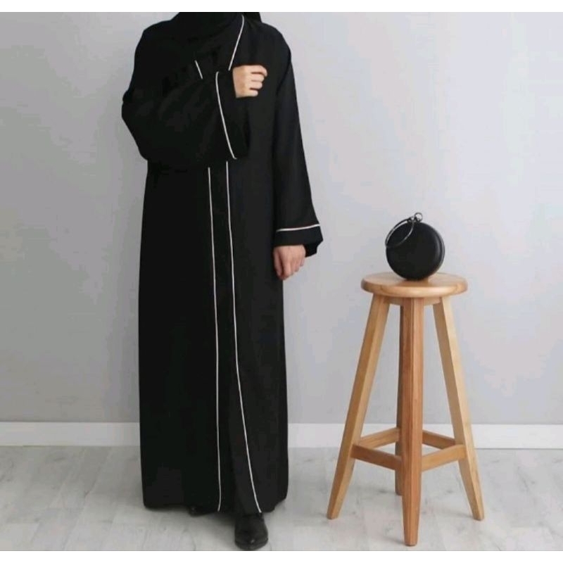 Abaya Arab simple elegant Gamis Hitam list Tengah