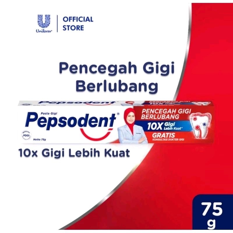 Pepsodent Pasta Gigi Pencegah Gigi Berlubang 75gr | Pepsodent Merah Putih | Pepsodent Kemasan Sedang