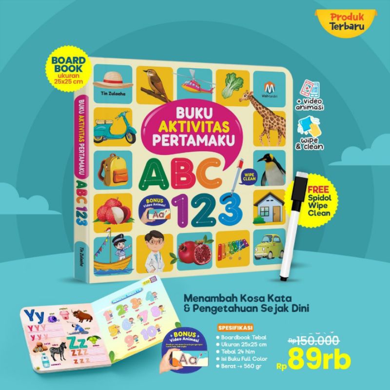 boardbook buku aktivitas pertamaku ABC 123 activity book 3 tahun anak 1 tahun ziyadbooks