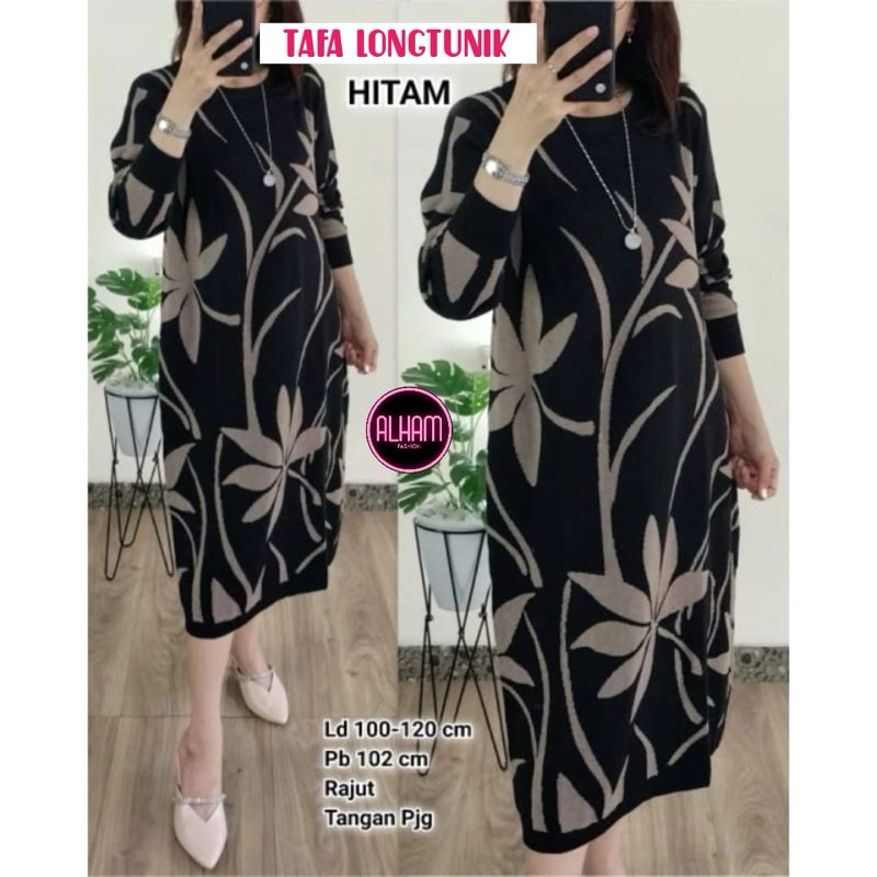 Tafa Tunik Rajut Import Stretch Motif Bunga Premium