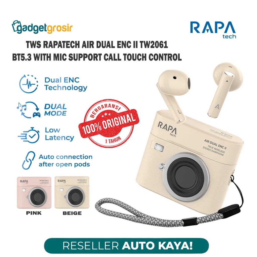 RAPAtech TWS AIR Dual ENC II TW2061 Wireless Bluetooth V5.3 Earbuds Headset With HD Mic Gaming Mode