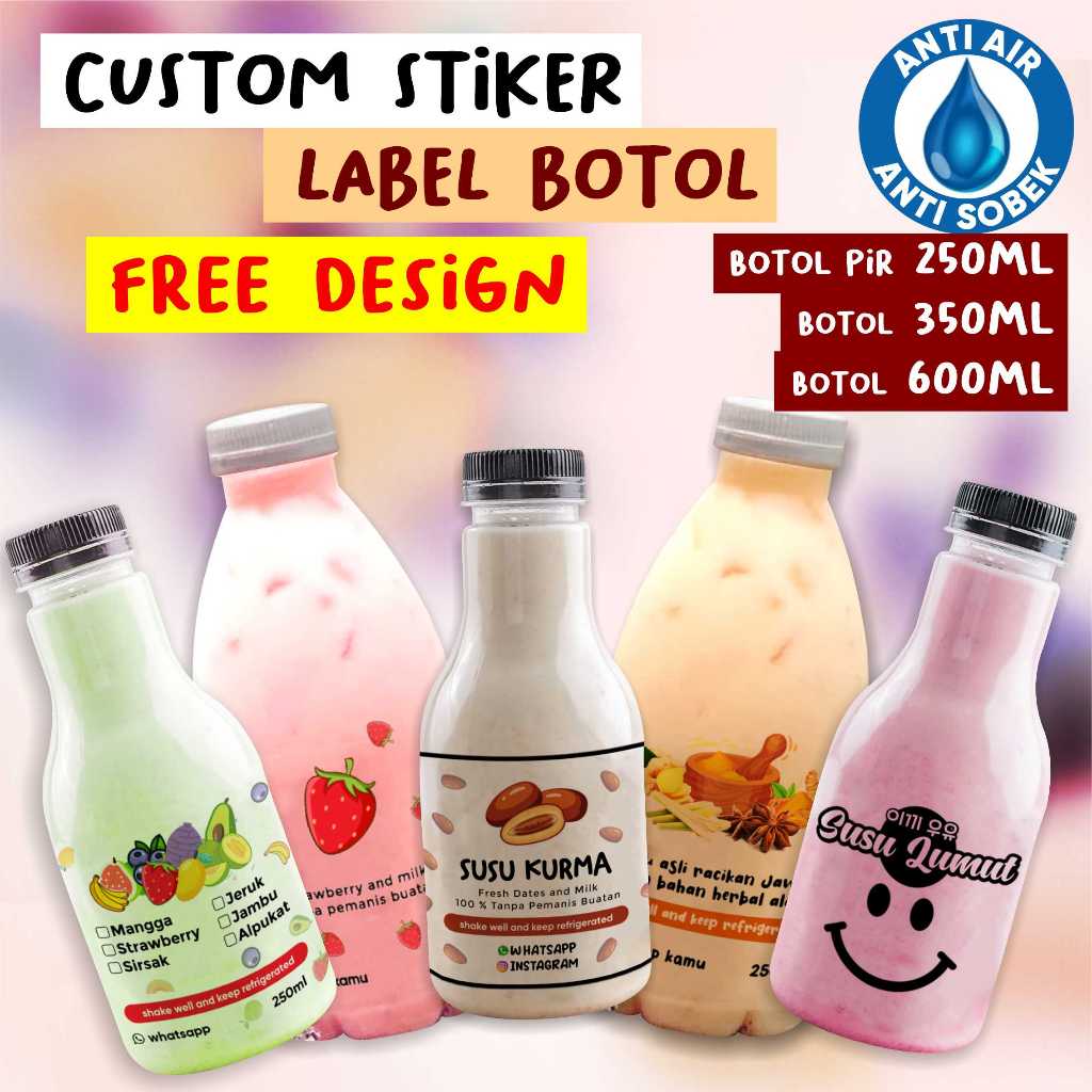 

Stiker Label Botol Pir 250ml 330ml Transparan / putih glossy Stiker Minuman Custom Print Coffee Kekinian Hazelnut Cotton candy matcha okinawa machiato cold brew sakura latte