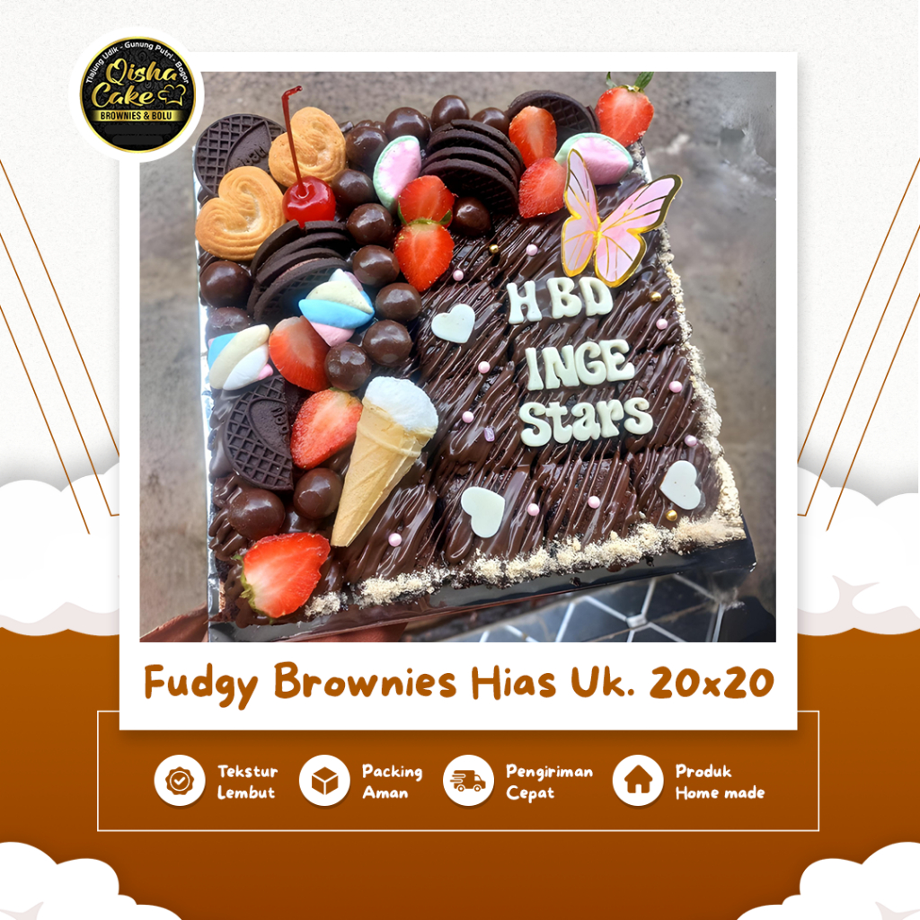 

Fudgy Brownies Panggang Hias Sekat 25 Potong Ukuran 20x20cm Bebas Request Tulisan