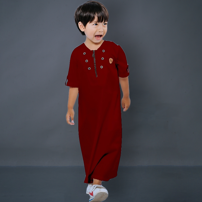 100% aman kawan muslim - jubah gamis anak laki premium usiia 1-14 tahun warna hijau army lengan