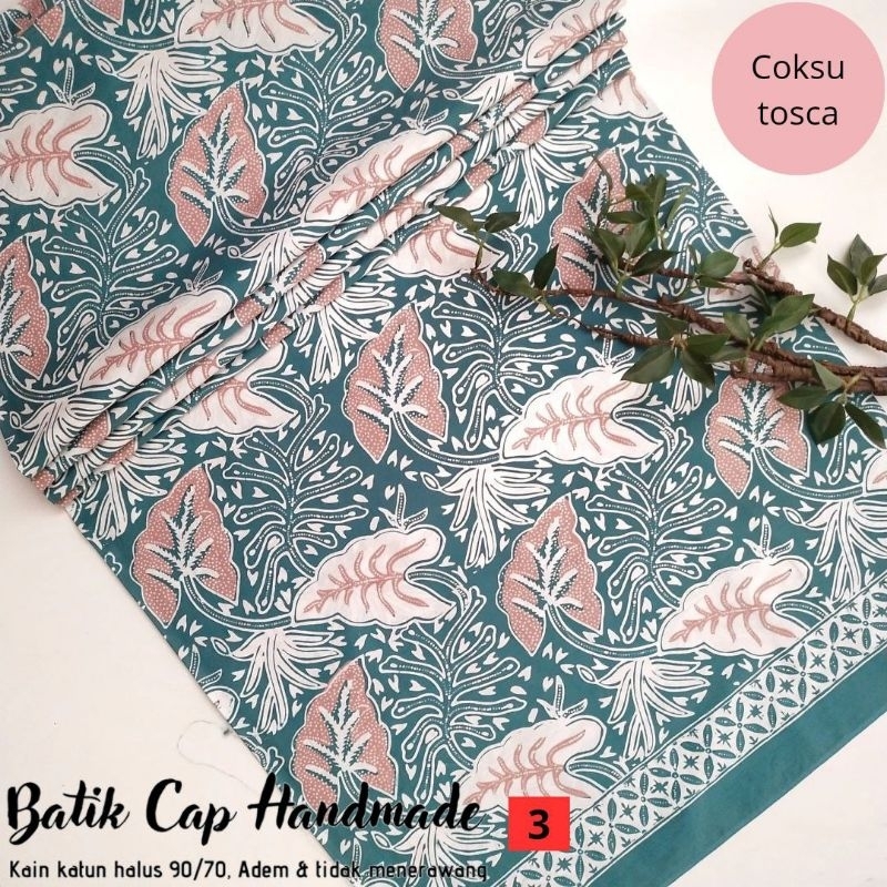 KAIN BATIK CAP CETAK PEKALONGAN MOTIF DAUN KELOR WARNA TOSCA SAGE COKSU