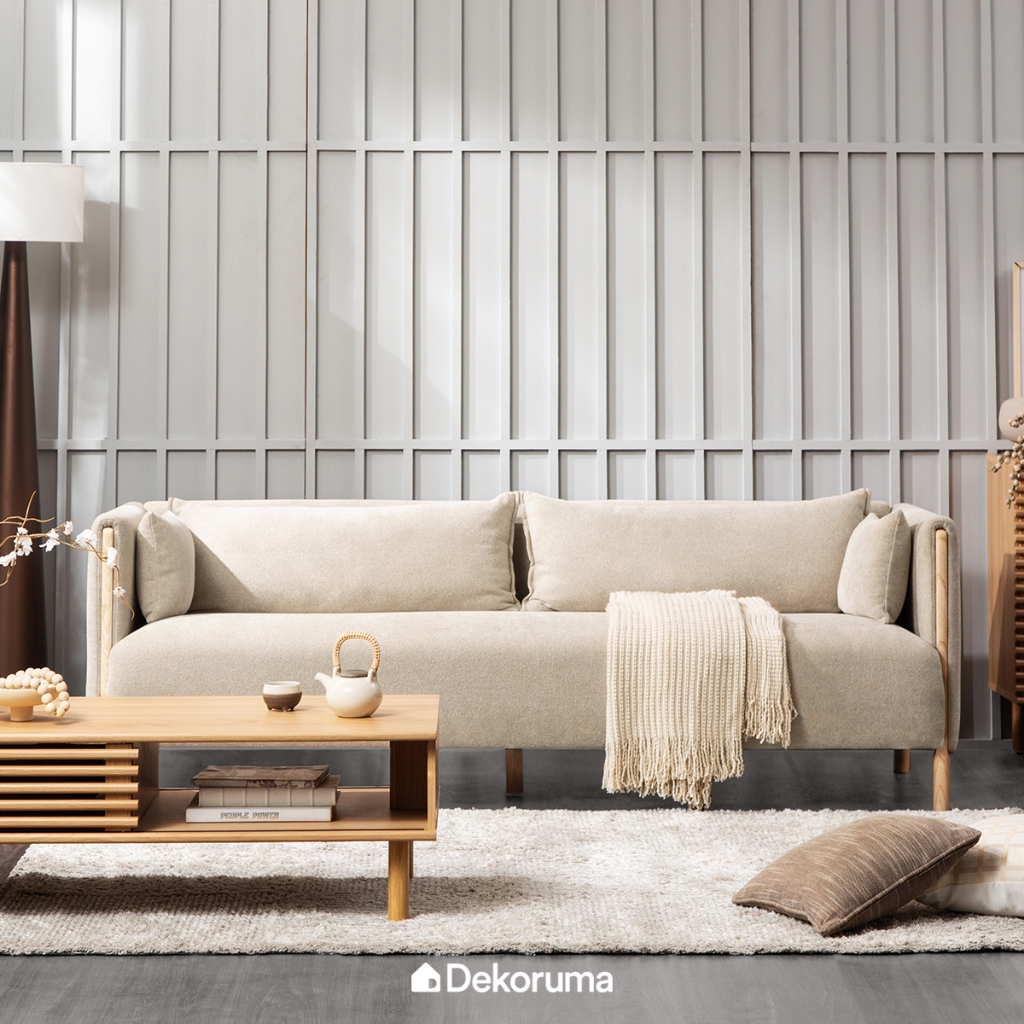 Dekoruma KINS Sofa 3 Seater / Sofa 3 Dudukan Kain - Krem