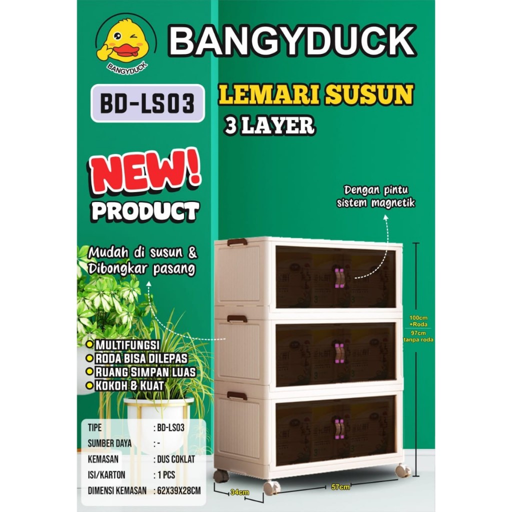Barangunik2021 - Lemari Susun Plastik Multifungsi Penyimpan Pakaian Serbaguna Bangyduck BD-LSxx/Lema