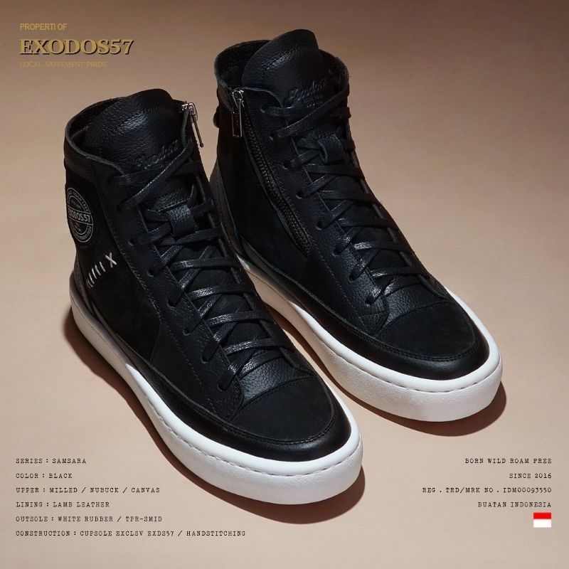 Sepatu Sneakers Kulit Pria Exodos57 - Samsara Black White