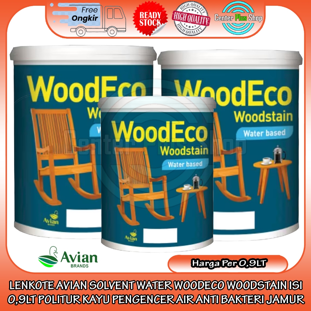LENKOTE AVIAN WOODECO WOODSTAIN WATER BASED UKURAN 0,9 LITER L LT POLITUR CAT KAYU PENGENCER AIR ANT