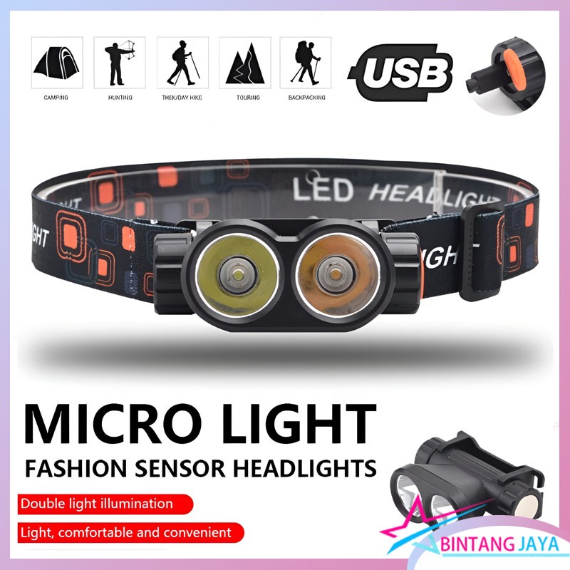 Senter Kepala Magnet Led 3 Mode Putih Kuning Dimmer Headlamp