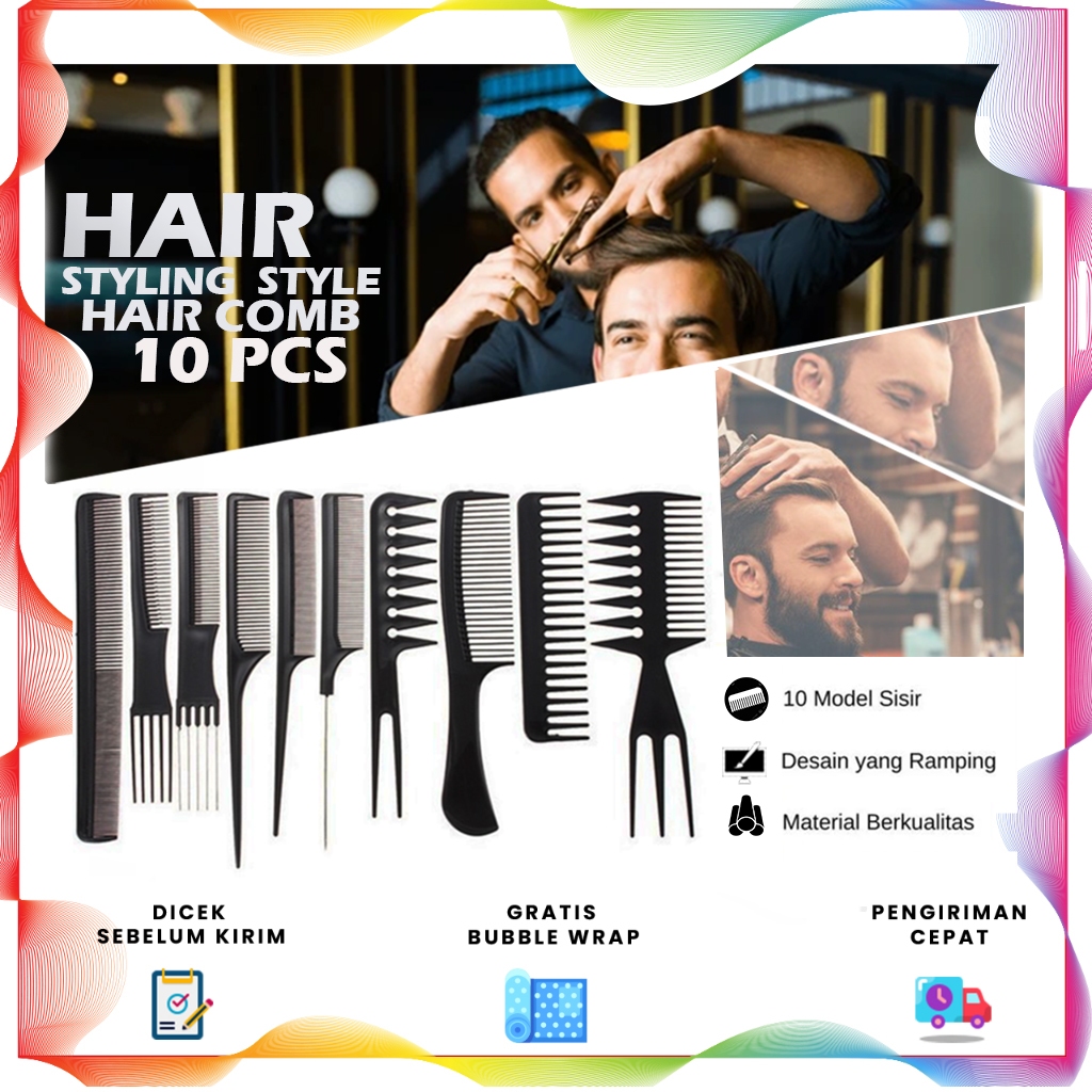 Paket Sisir Isi 10 Pcs Murah Sisir Alat Cukur RAMBUT Sisir Salon Barber Pangkas Rambut