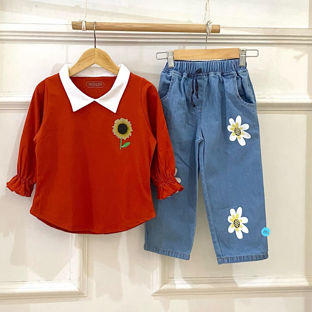 Galery kids setelan baju anak tangan panjang umur 3-12 tahun katun combed kaos anak cewek kekinian