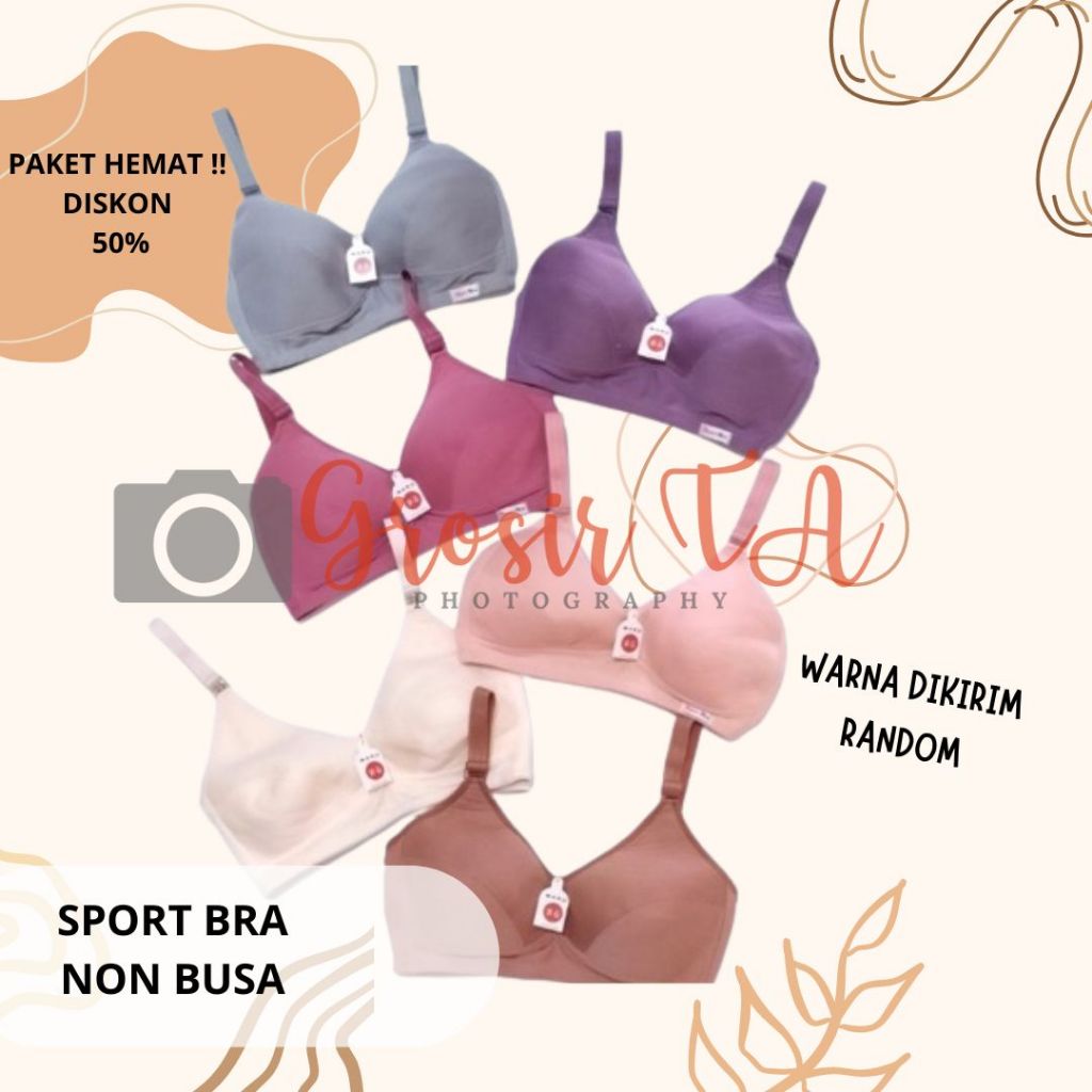 3, 6pcs Sport Bra Murah BH Wanita Tanpa Busa Vienna - GTA0328