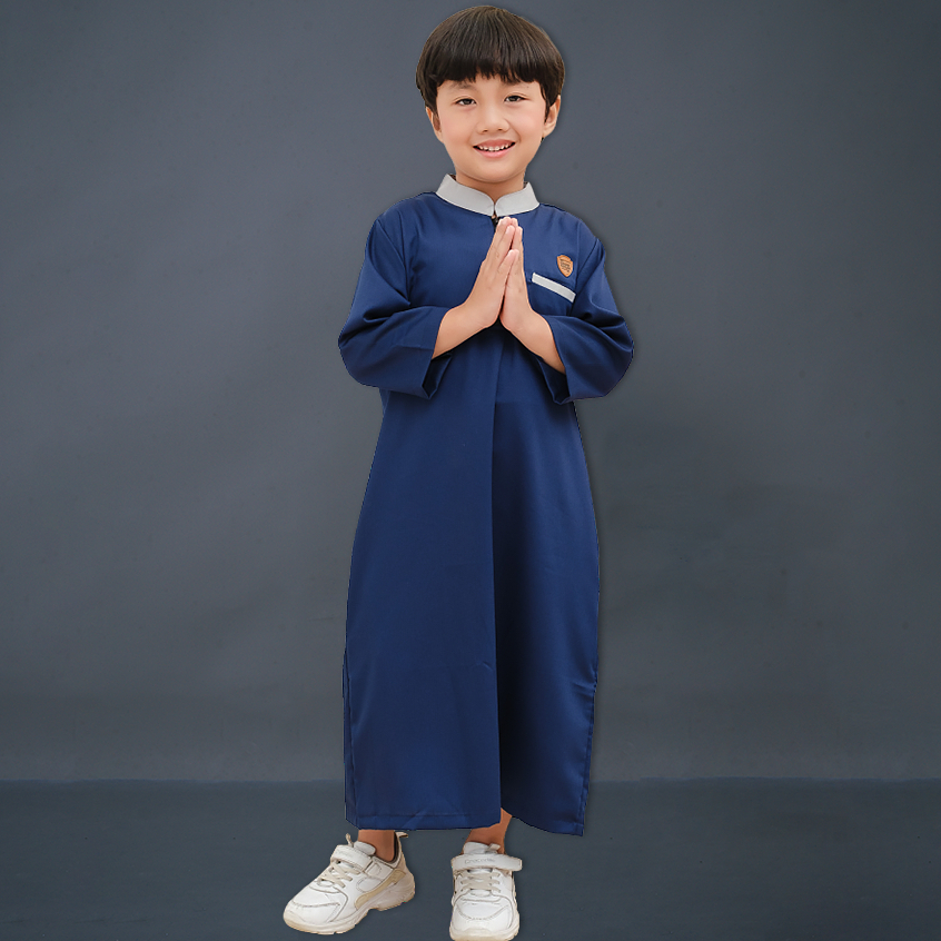 Kawan Muslim - Jubah Gamis Anak Laki Laki Lengan Panjang Bahan Katun Premiun Usia 1 Sampai 14 Tahun Navy Hitam Putih Abu-3