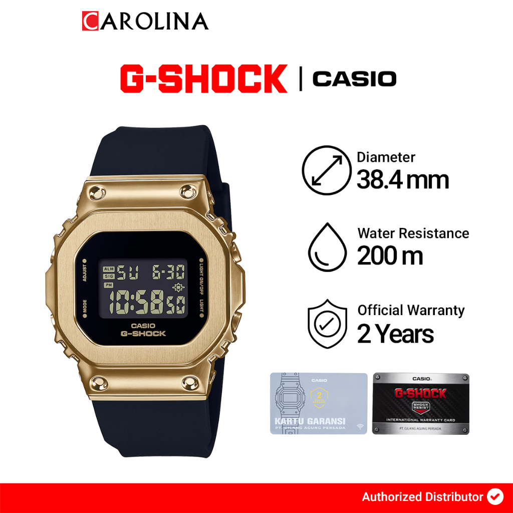 Jam Tangan Wanita Casio G-Shock GM-S5600GB-1D Metal Covered Digital Dial Black Resin Band