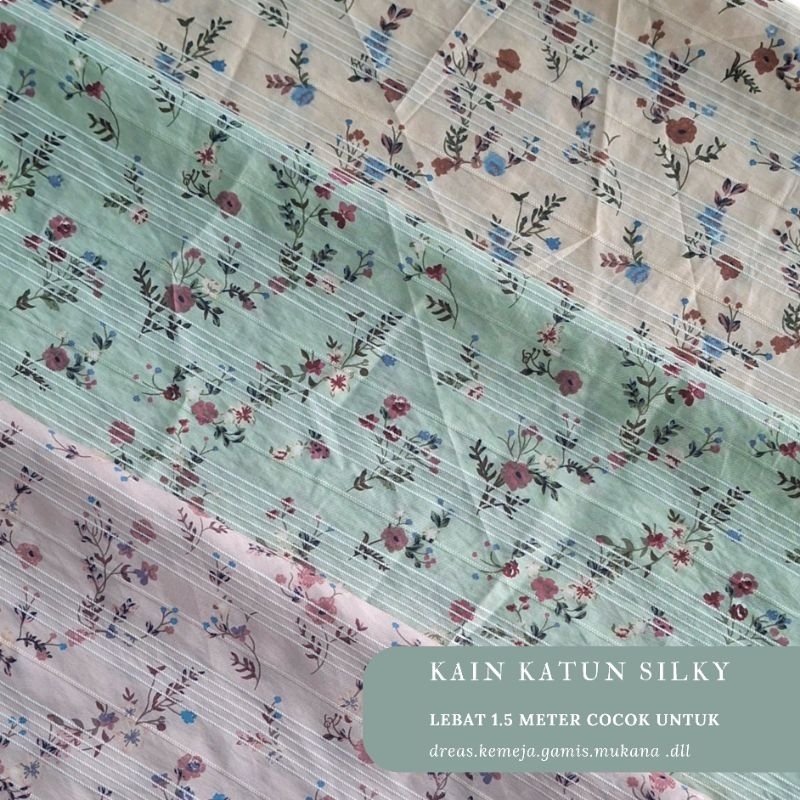 kain katun silky motif bunga salur timbul / bahan kain katun doby premium