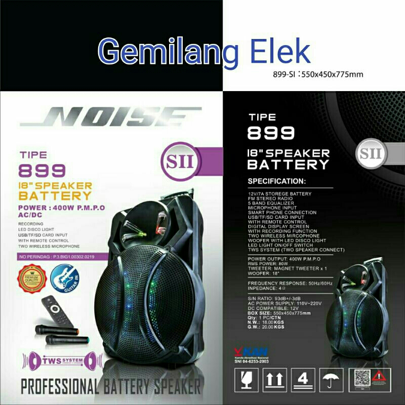 Speaker Portable Wireless NOISE 899 SII 18 inch Original