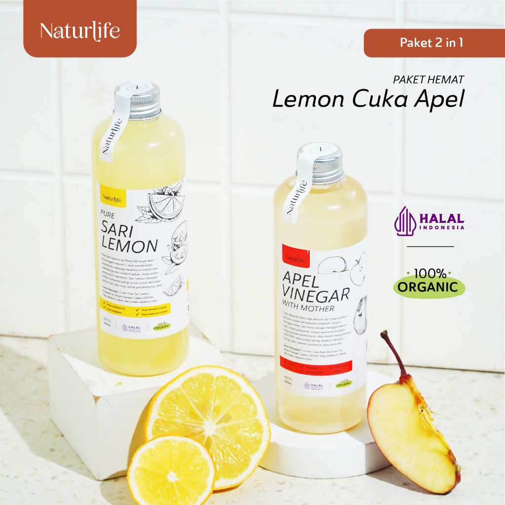 

Premium CUKA APEL SARI LEMON PAKET 2 IN 1 ORIGINAL ORGANIK 250ML / APPLE CIDER VINEGAR / CUKA SARI