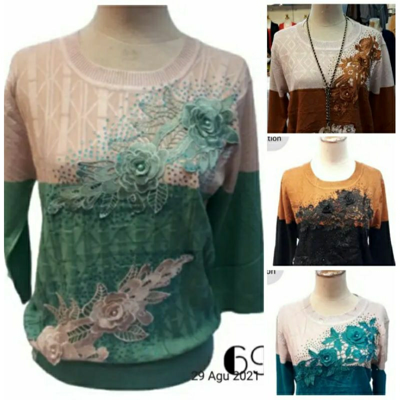 ATASAN WANITA KAOS RAJUT//ATASAN IBU-IBU JUMBO