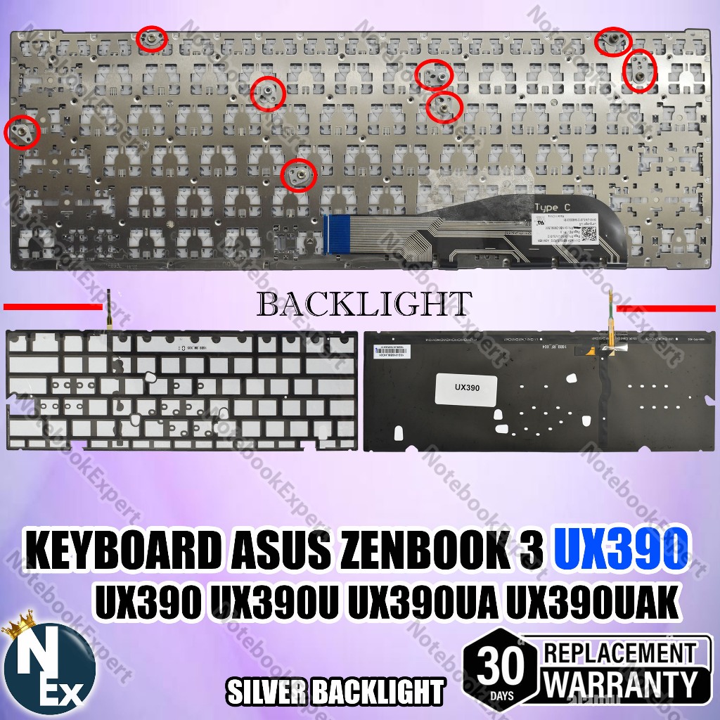 KEYBOARD ASUS ZENBOOK 3 UX390 UX390 UX390U UX390UA UX390UAK SILVER BACKLIGHT