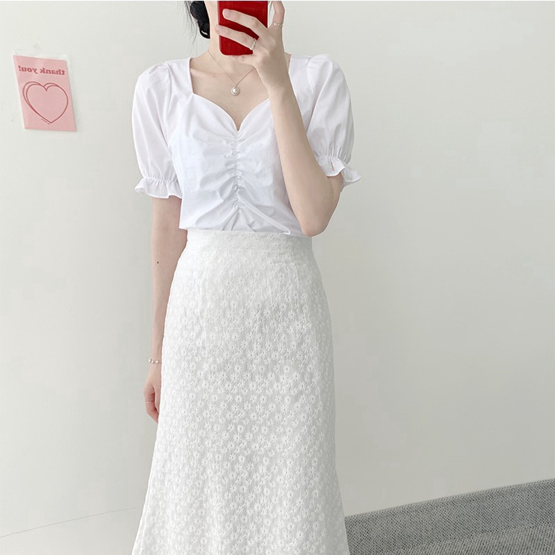 Korean Style A-line Midi Skirt Lace Midi Skirt