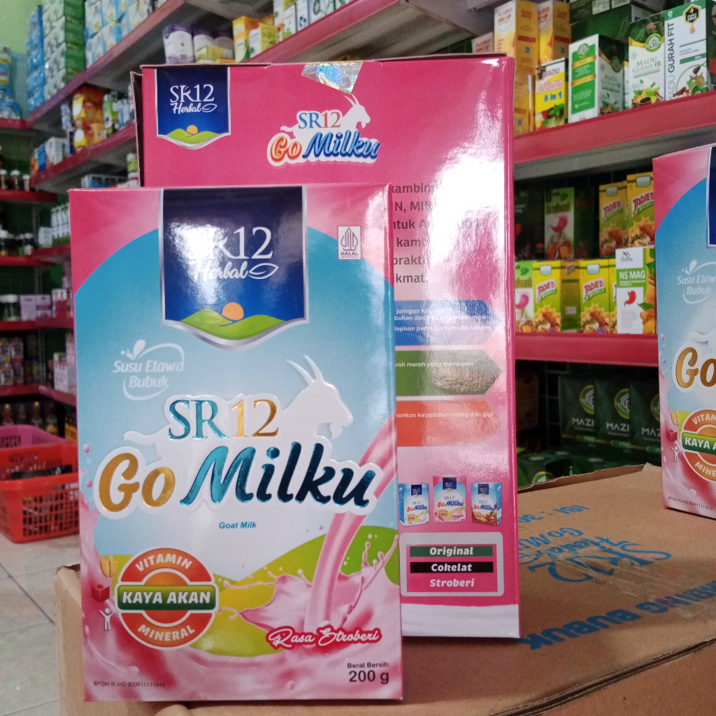 

Susu Etawa bubuk SR12 Go Milku susu kambing vitamin kaya akan mineral Rasa Strawberry 200g