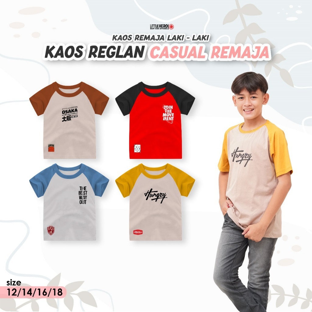 Kaos baju reglan anak remaja usia 9 - 17 tahun kaos raglan anak laki laki