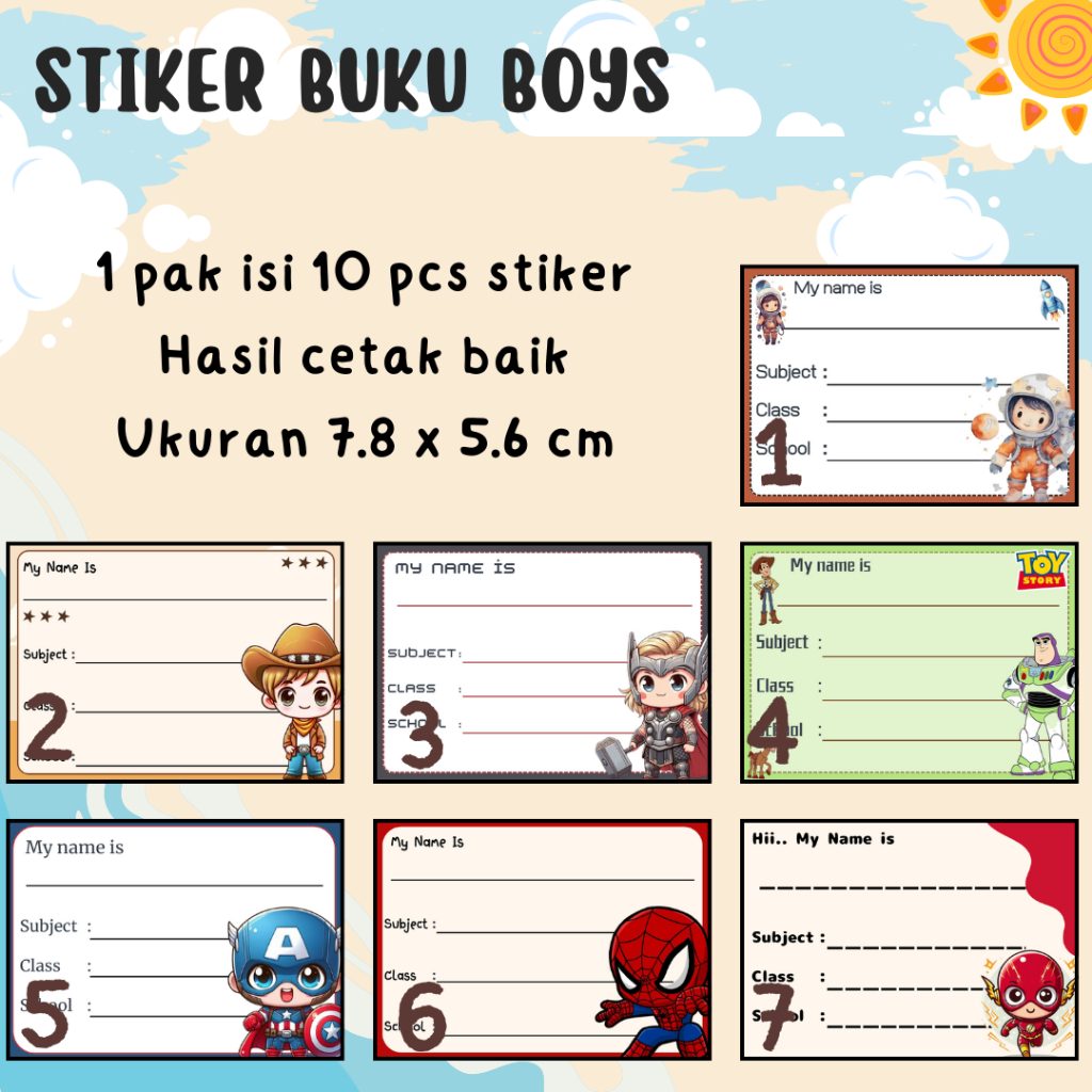 

10Pcs Stiker Mapel Label Buku Pelajaran Sekolah Stiker mata pelajaran boys