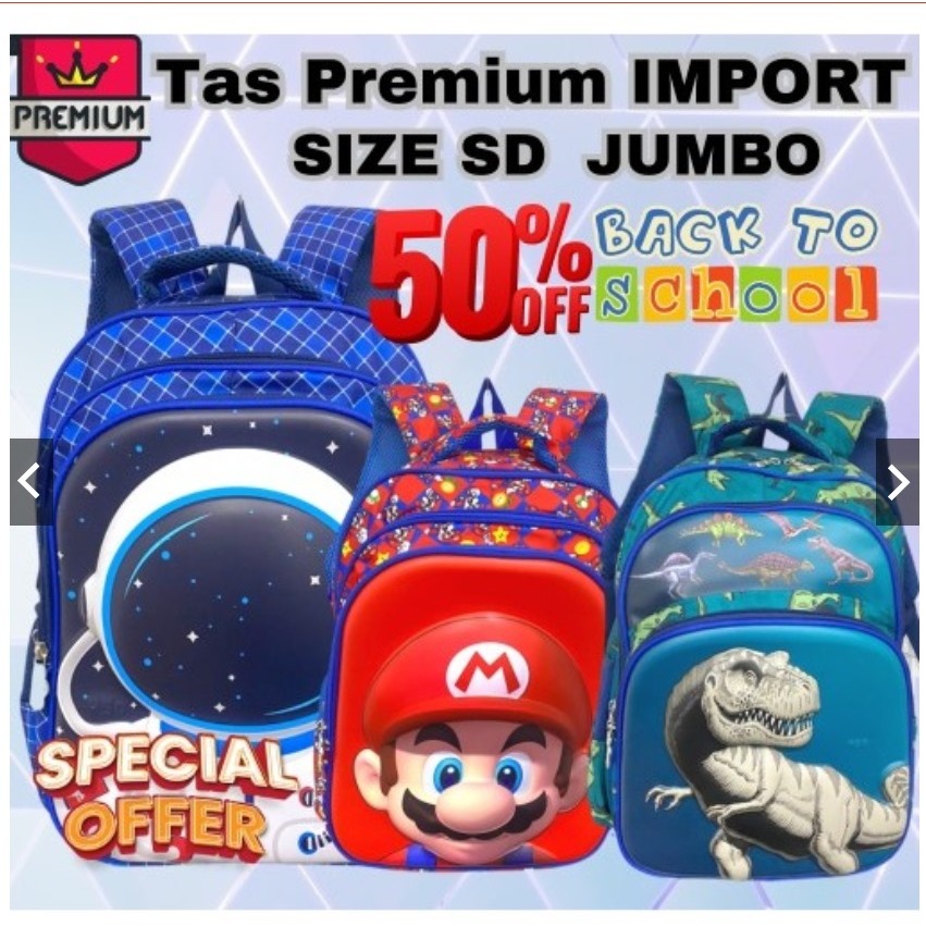 Tas RanseL Sekolah Anak SD HSD IMPORT Dinosaurus Dino Mermaid Unicorn Mario Kuromi Tas Sekolah anak 