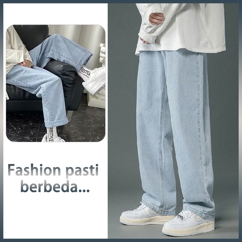 celana jeans pria biru muda jeans pria slim fit jeans celana reguler fit Gaya minimalis kasual Jeans