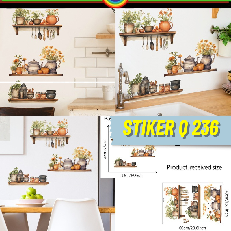 Wallsticker Wall Stiker Sticker Dinding Motif Gambar Rak Pot Bunga Daun Minimalis Lucu  Wallpaper Pa