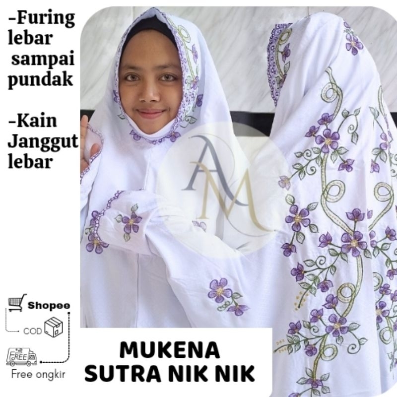 MUKENA BORDIR HALUS BAHAN SUTRA NIK NIK UKURAN REMAJA MODEL TERUSAN / LAJURAN FURING LEBAR SAMPAI PU