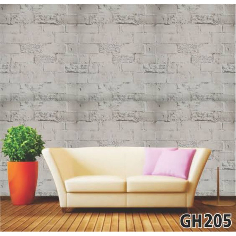 WALLPAPER STIKER PREMIUM 45CM X 10M MOTIF BATA PUTIH CREAM GH205